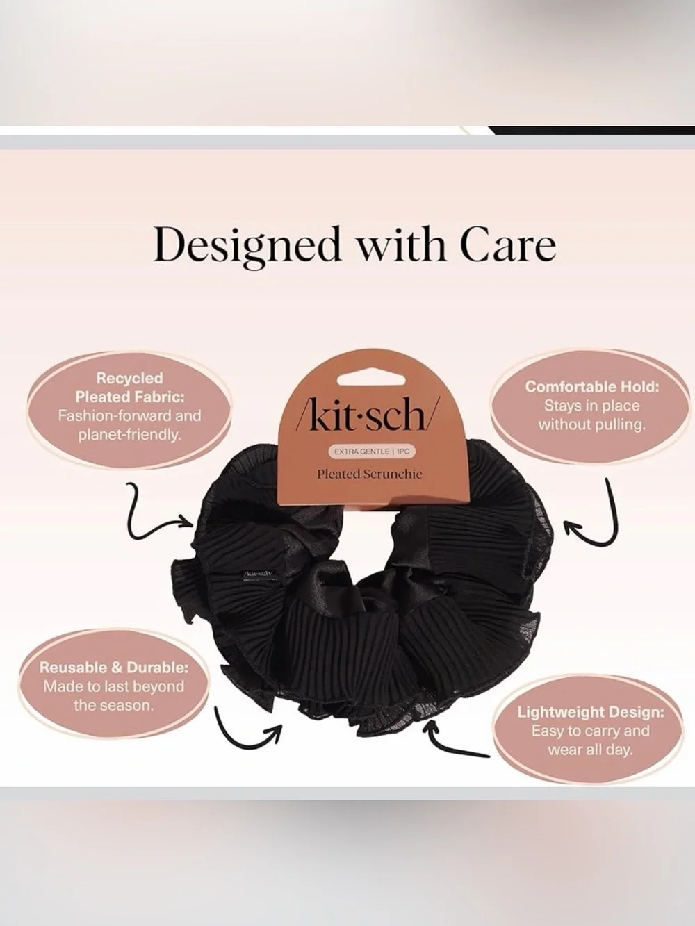 NWT ⚜️🖤⚜️ KITSCH Pleated Scrunchie Black